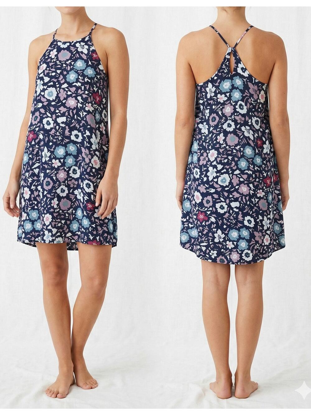 Ann Taylor LOFT Outlet Womens XS Floral Dress Halter Black Blue Gray